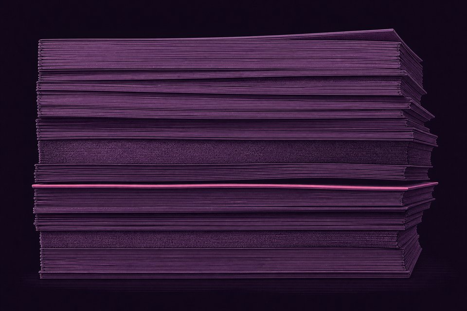 A stack of thick printed technical specification volumes seen from the side, showing layer upon layer of uneven page edges.